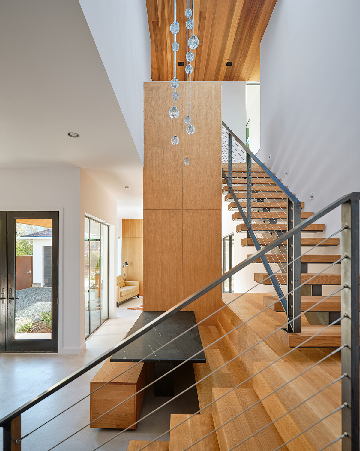 Timber and metal stairway of modern home