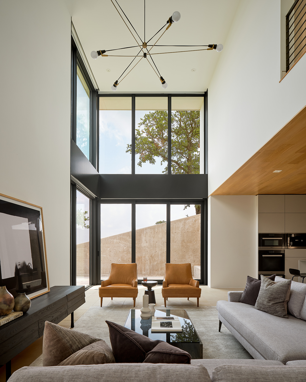 Two-story interior of modern farmhouse style home