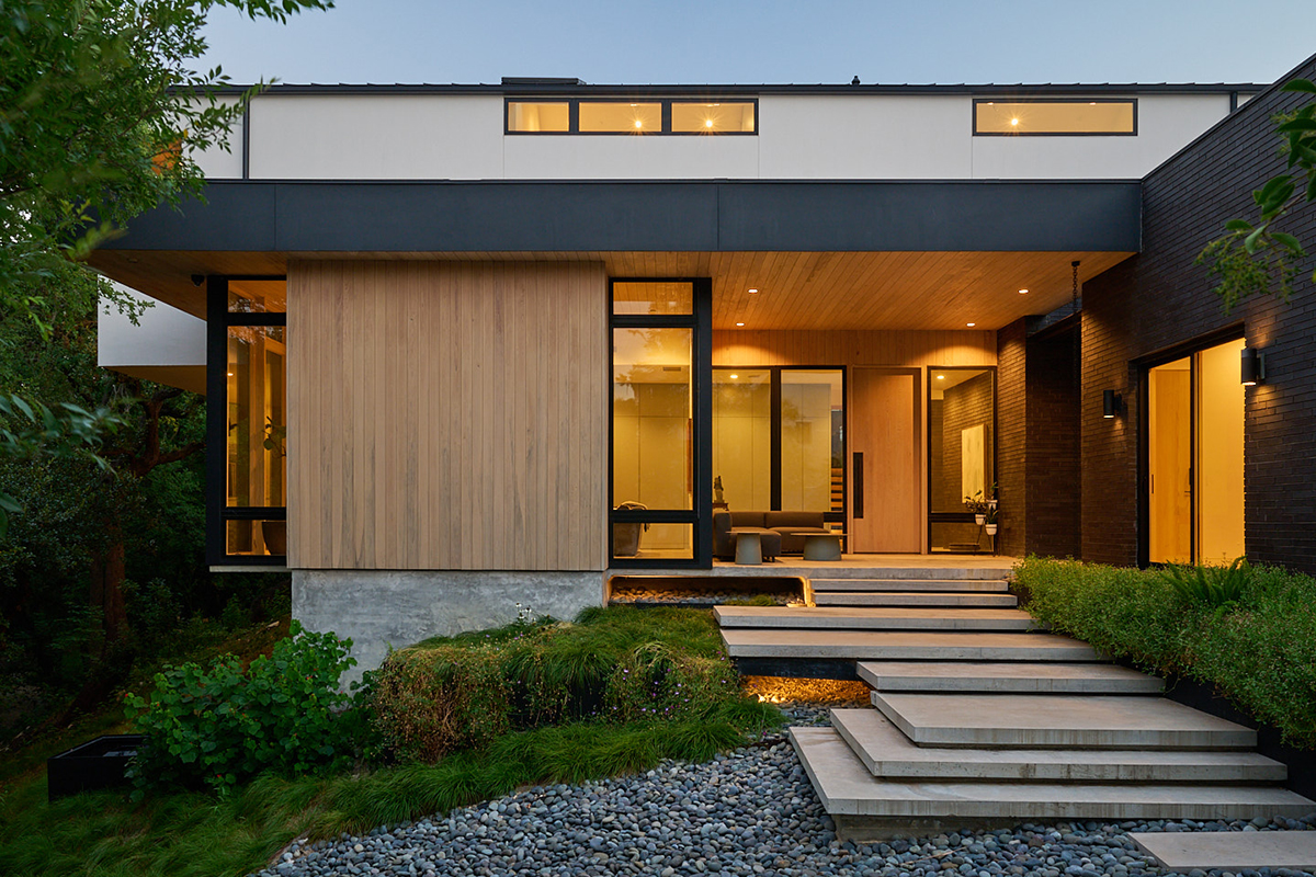 Exterior of modern home at dusk