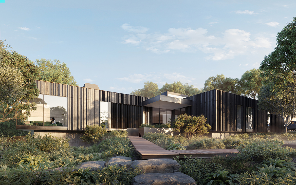 Rendering of Free Flow House, a modern home by Matt Fajkus Architecture
